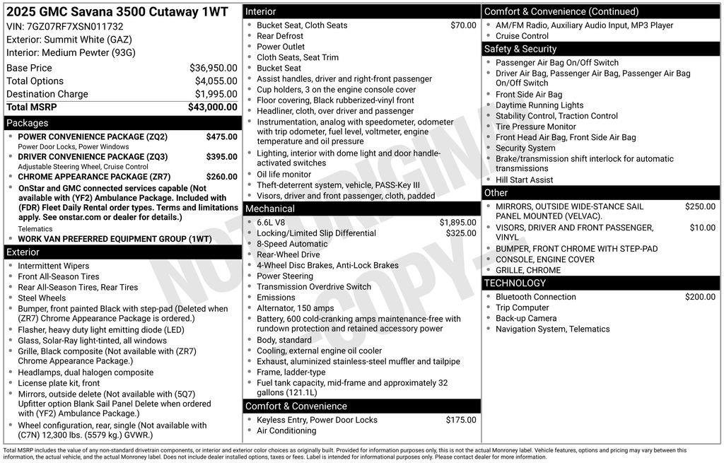 New 2025 GMC Savana 3500 w/ Power Convenience Package RWD image 4