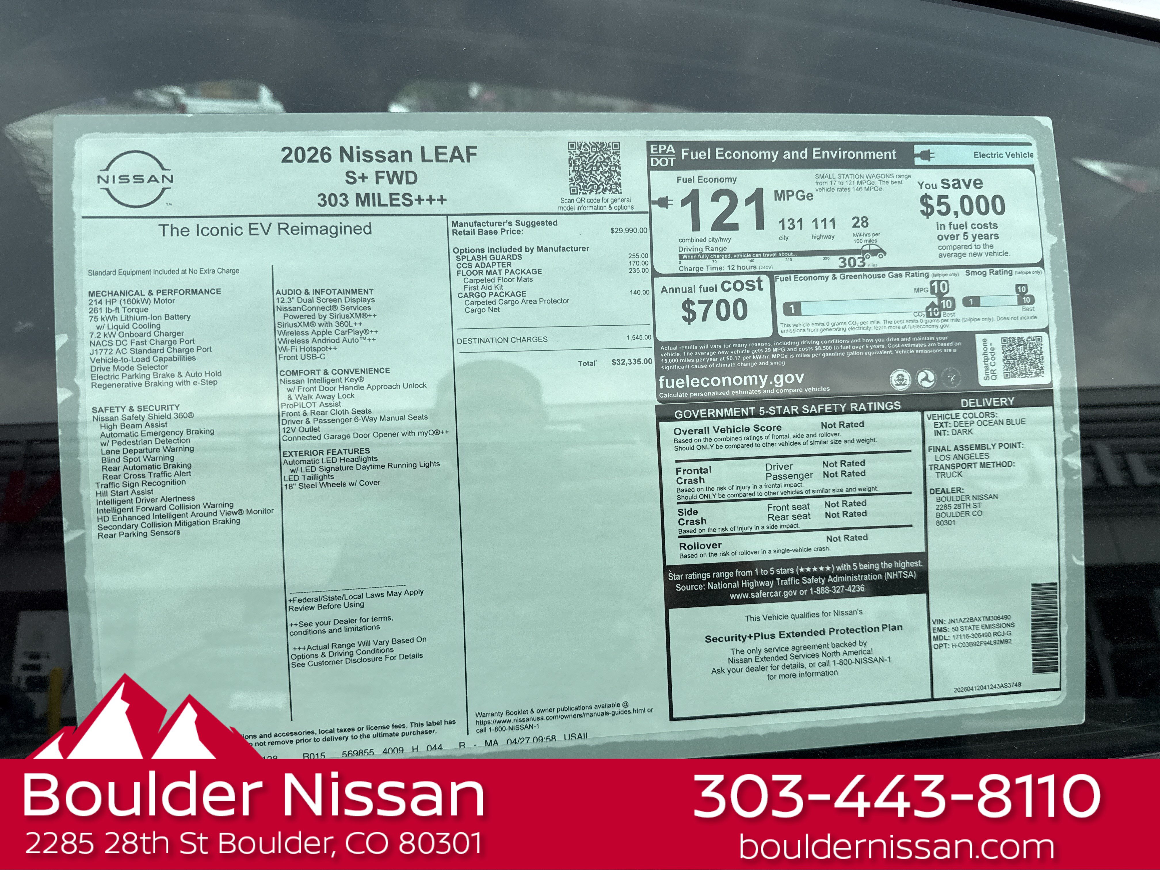 New 2026 Nissan Leaf w/ Floor Mat Package (S+) FWD image 4