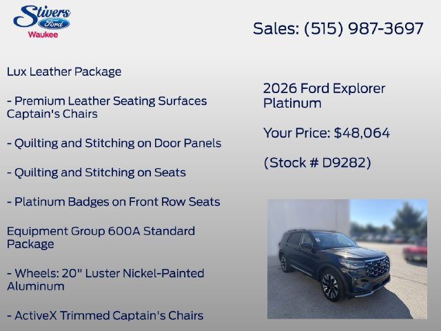 Certified 2026 Ford Explorer Platinum w/ LUX Leather Package AWD/4WD image 8