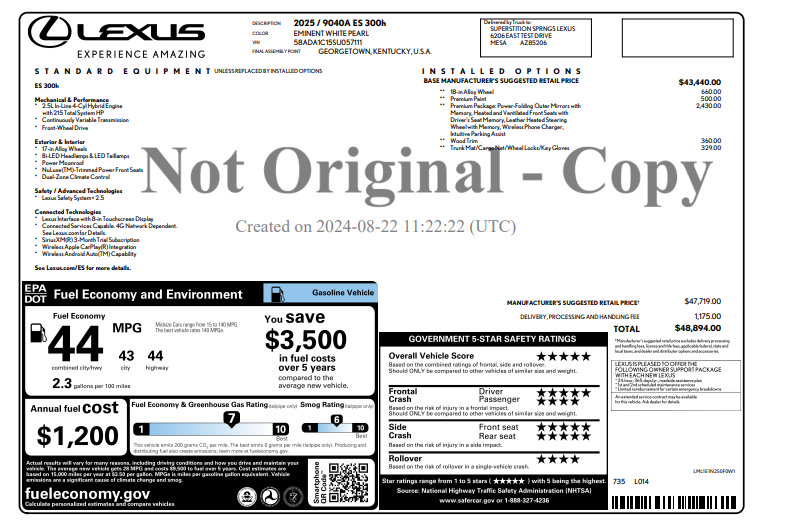 Used 2025 Lexus ES 300h w/ Premium Package FWD image 4