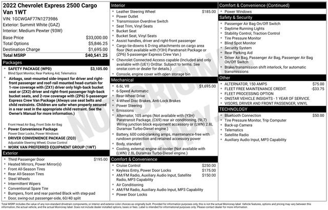 Used 2022 Chevrolet Express 2500 w/ Safety Package RWD image 33