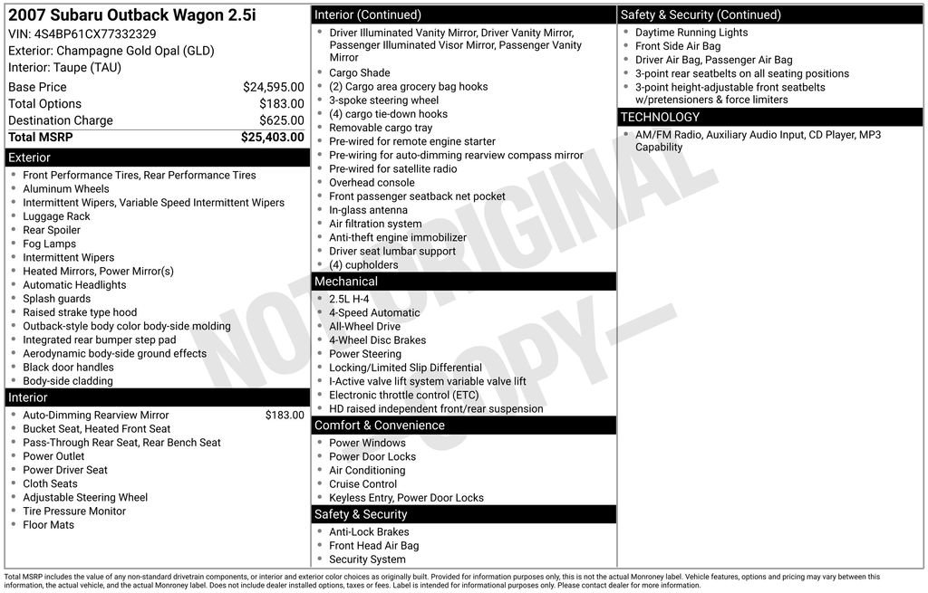 Used 2007 Subaru Outback 2.5i image 20