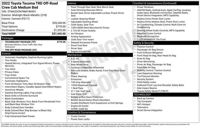 Used 2022 Toyota Tacoma TRD Off-Road w/ Technology Package RWD image 37
