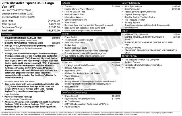 New 2026 Chevrolet Express 3500 Extended w/ Driver Convenience Package RWD image 4
