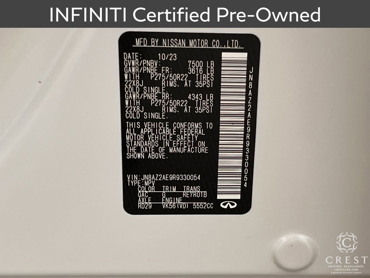 Certified 2024 INFINITI QX80 Premium Select w/ Cargo Package image 34