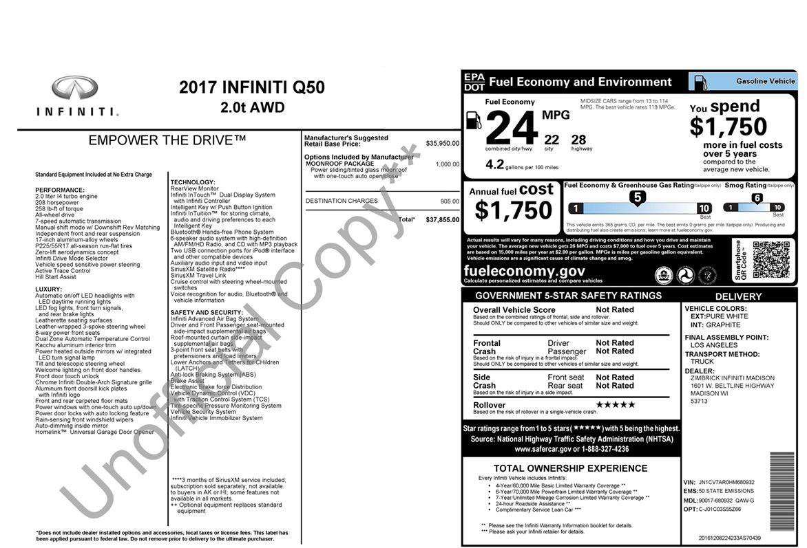 Used 2017 INFINITI Q50 2.0t w/ Moonroof Package image 20