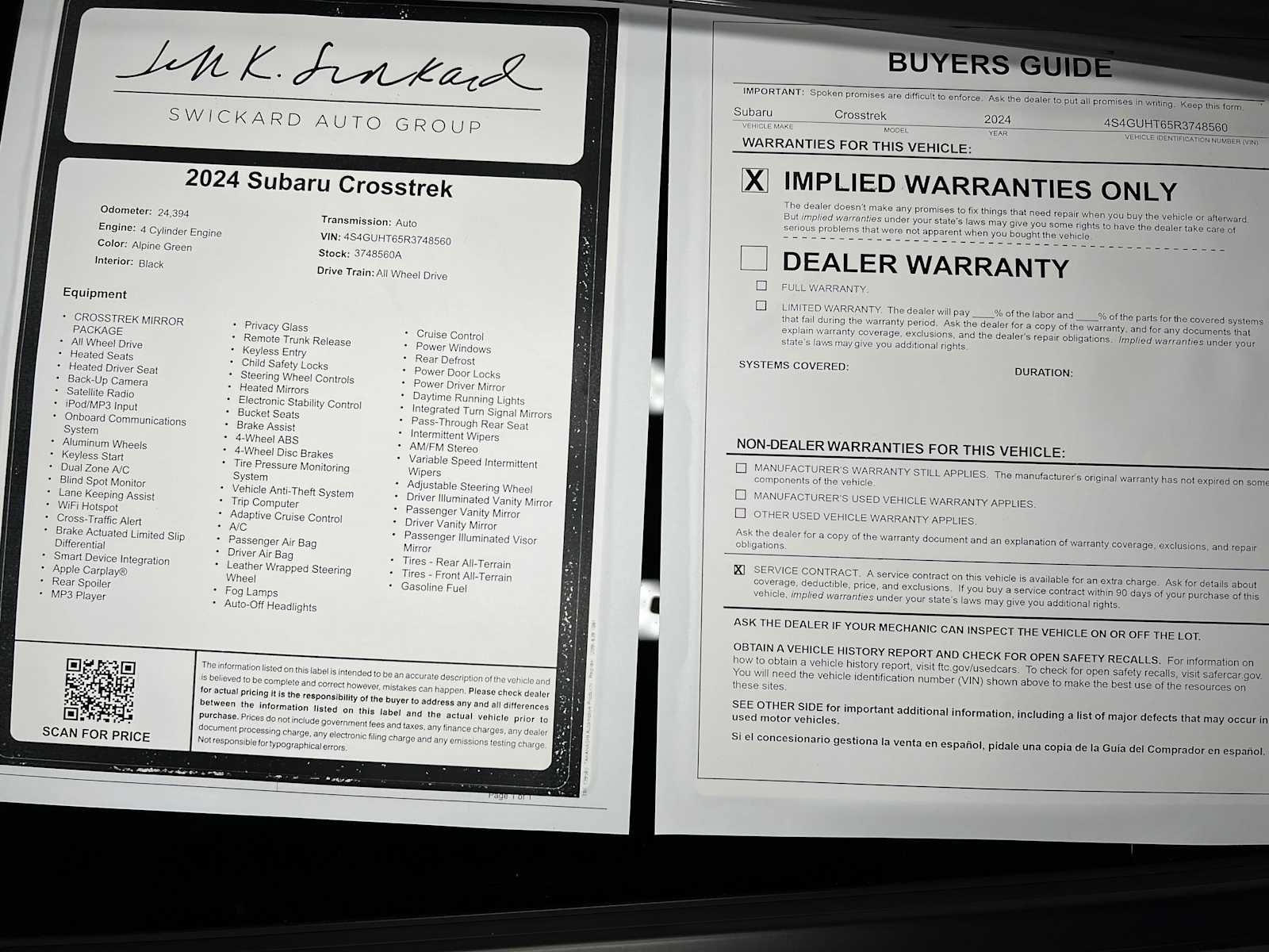 Used 2024 Subaru Crosstrek 2.5i Wilderness w/ Crosstrek Mirror Package AWD/4WD image 40