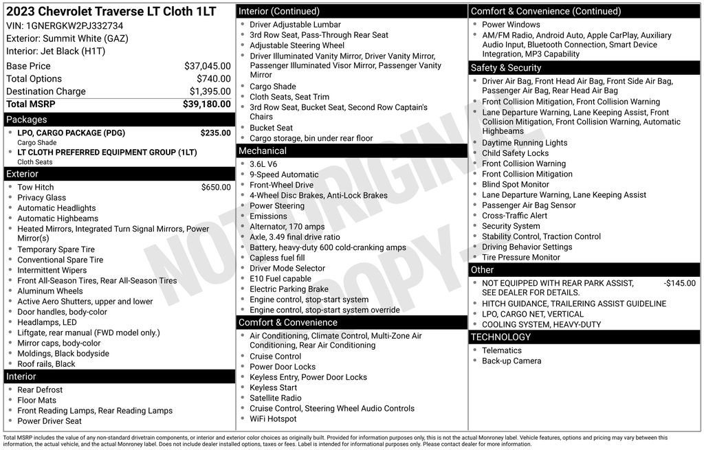 Used 2023 Chevrolet Traverse LT w/ LPO, Cargo Package FWD image 3