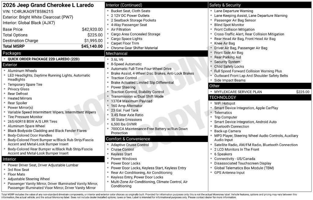 New 2026 Jeep Grand Cherokee L Laredo AWD/4WD image 36