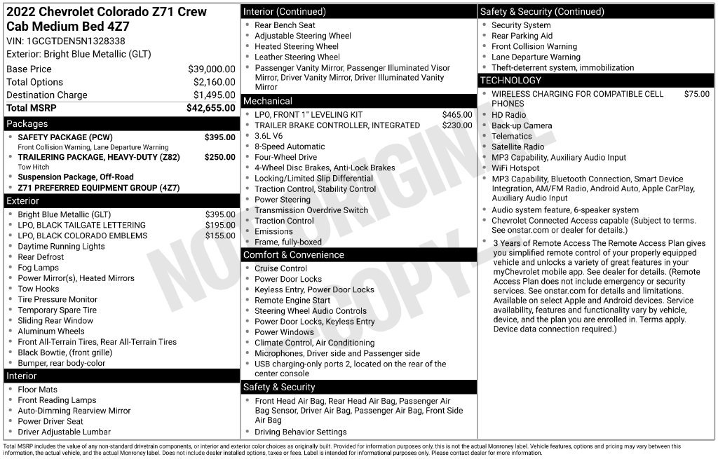 Used 2022 Chevrolet Colorado Z71 w/ Safety Package AWD/4WD image 2