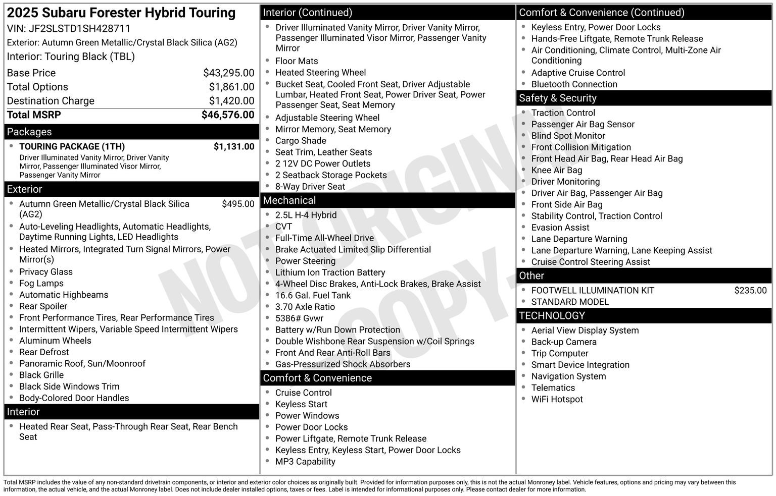 Certified 2025 Subaru Forester Touring w/ Touring Package AWD/4WD image 35