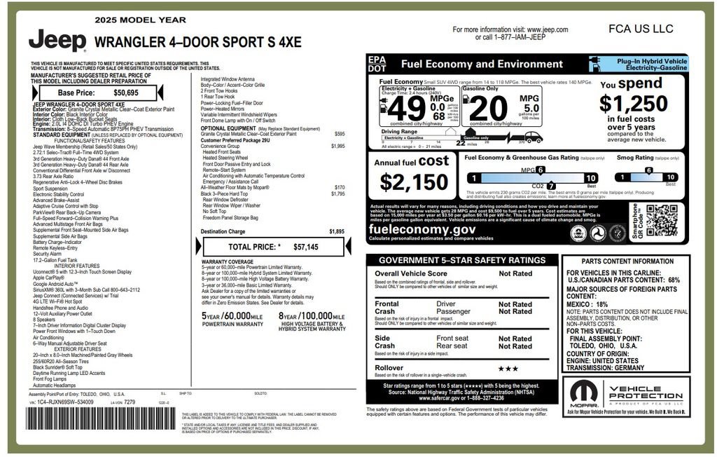 Certified 2025 Jeep Wrangler Unlimited Sport S 4xe w/ Convenience Group AWD/4WD image 4