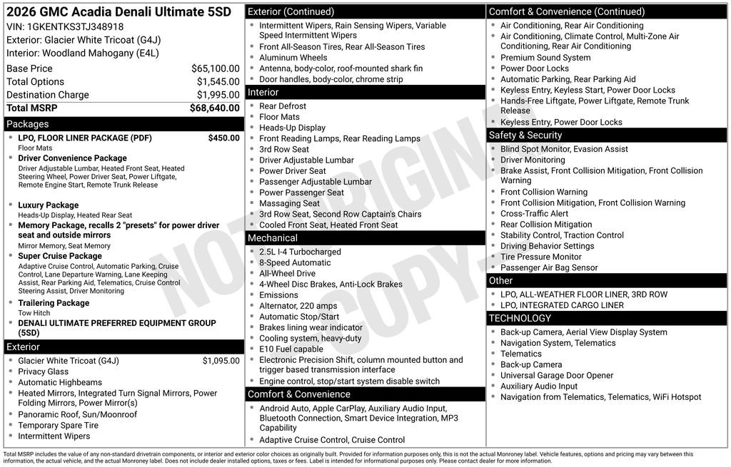 New 2026 GMC Acadia Denali Ultimate w/ LPO, Floor Liner Package AWD/4WD image 49