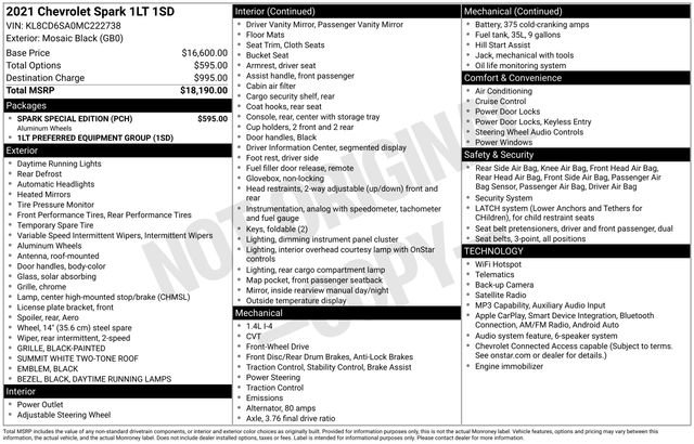 Used 2021 Chevrolet Spark LT w/ Spark Special Edition FWD image 15
