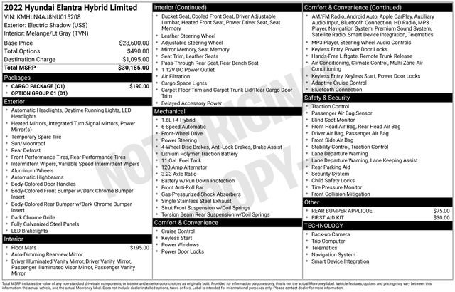 Certified 2022 Hyundai Elantra Limited w/ Cargo Package image 29