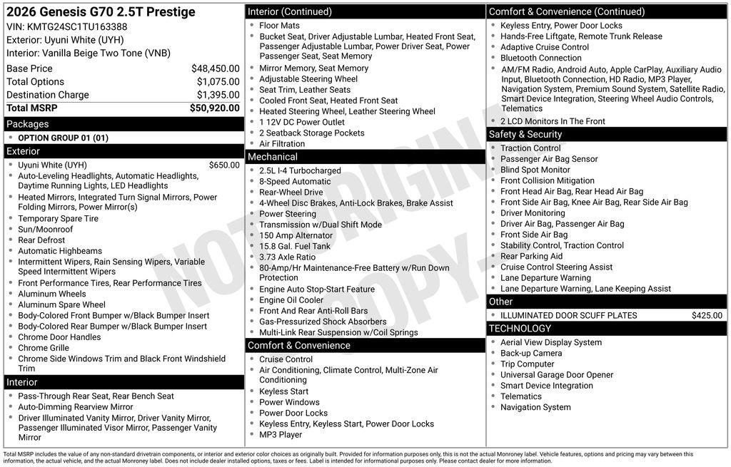 New 2026 Genesis G70 2.5T Prestige image 4