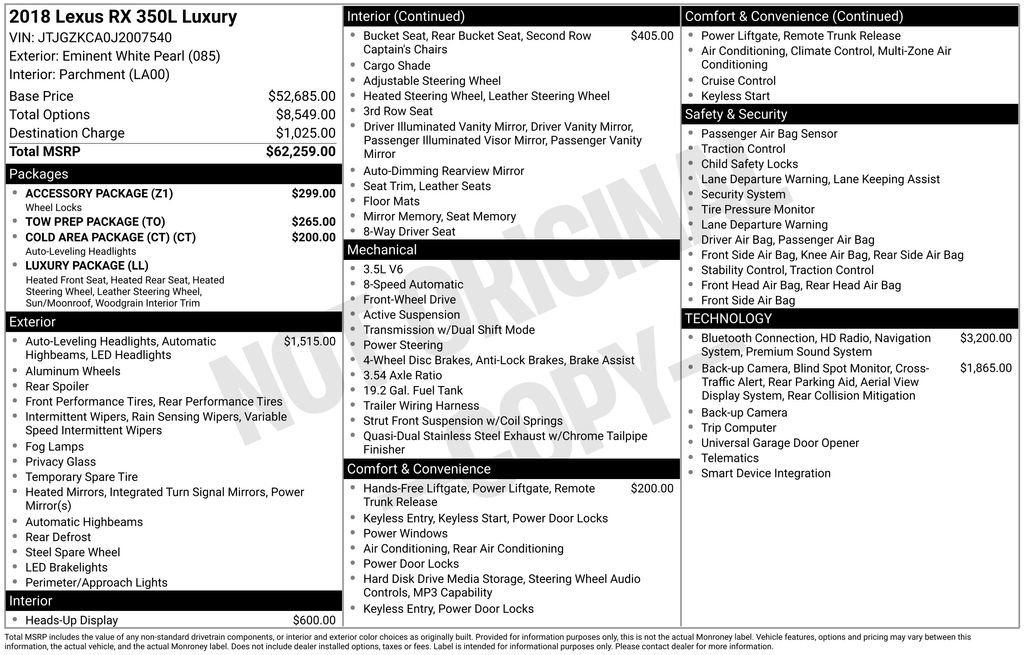 Used 2018 Lexus RX 350L Luxury w/ Accessory Package FWD image 39