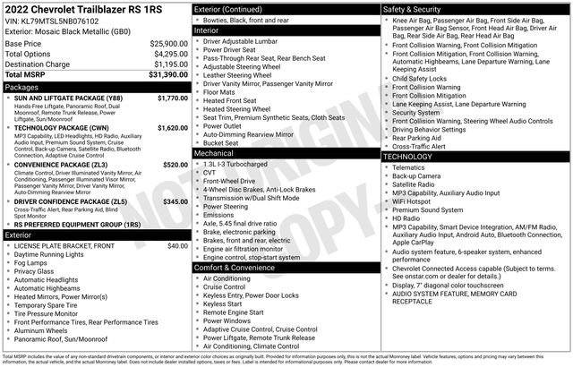 Used 2022 Chevrolet TrailBlazer RS w/ Sun and Liftgate Package FWD image 11
