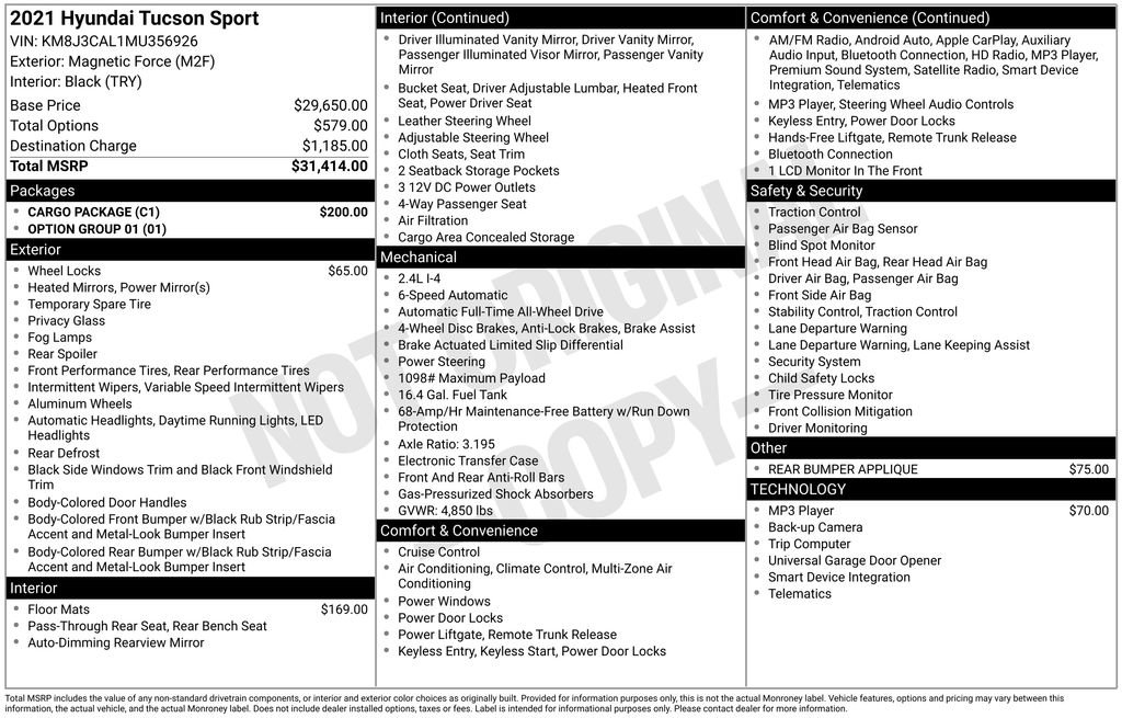 Used 2021 Hyundai Tucson Sport w/ Cargo Package image 34