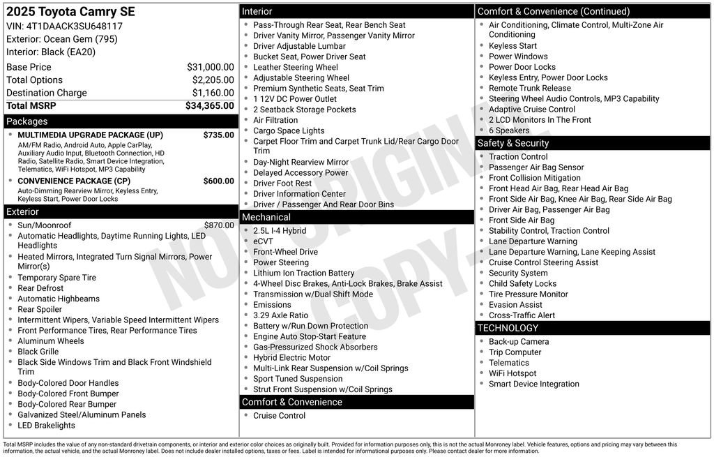 Used 2025 Toyota Camry SE w/ Multimedia Upgrade Package FWD image 33