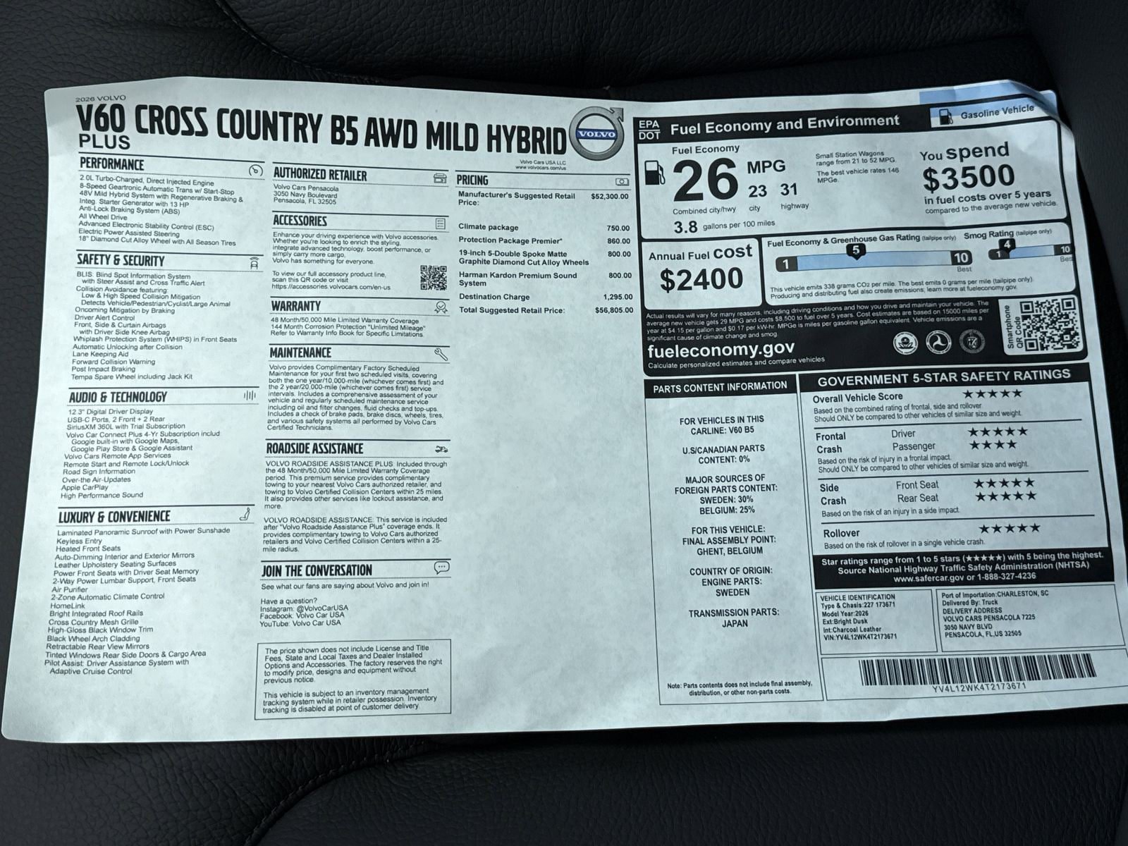New 2026 Volvo V60 B5 Cross Country Plus w/ Protection Package Premier AWD/4WD image 31