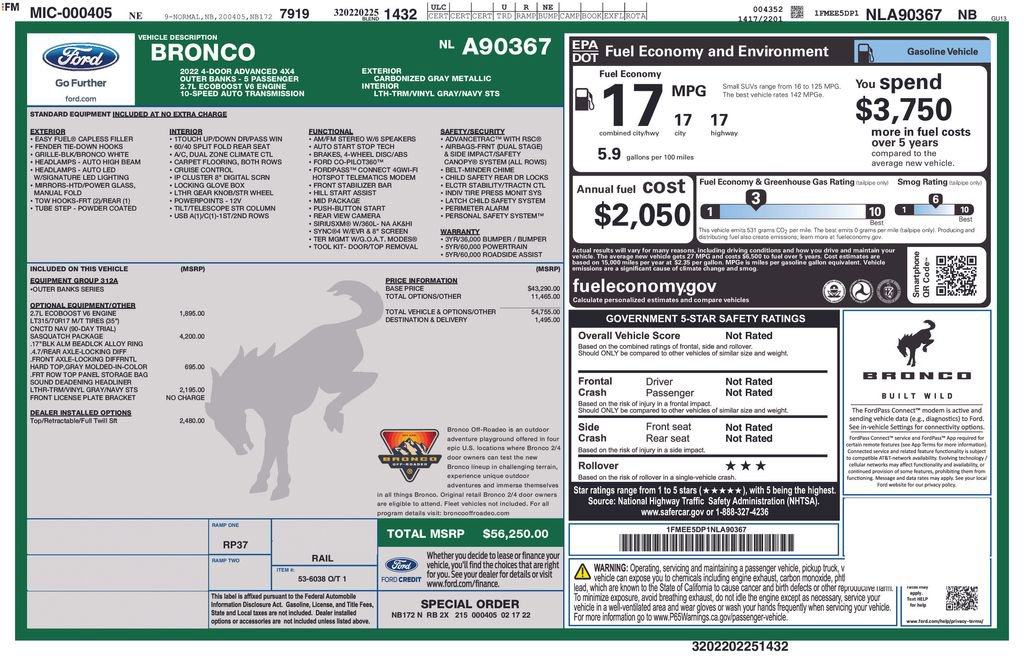 Used 2022 Ford Bronco Outer Banks w/ Sasquatch Package image 30