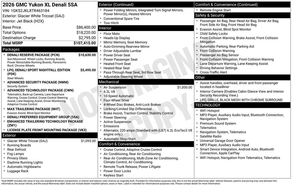 New 2026 GMC Yukon XL Denali w/ Denali Reserve Package AWD/4WD image 2