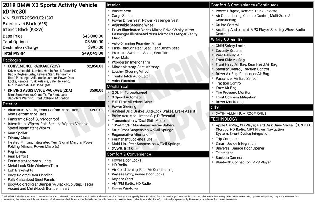 Used 2019 BMW X3 xDrive30i w/ Convenience Package image 3