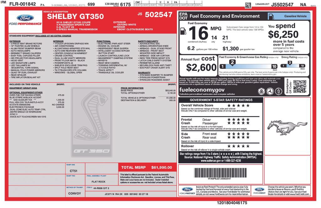 Used 2018 Ford Mustang Shelby GT350 w/ Electronics Package RWD image 6