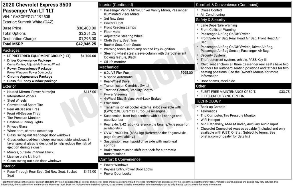 Used 2020 Chevrolet Express 3500 LT w/ LT Preferred Equipment Group RWD image 39