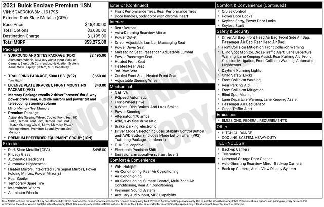 Used 2021 Buick Enclave Premium w/ Surround and Sites Package image 14