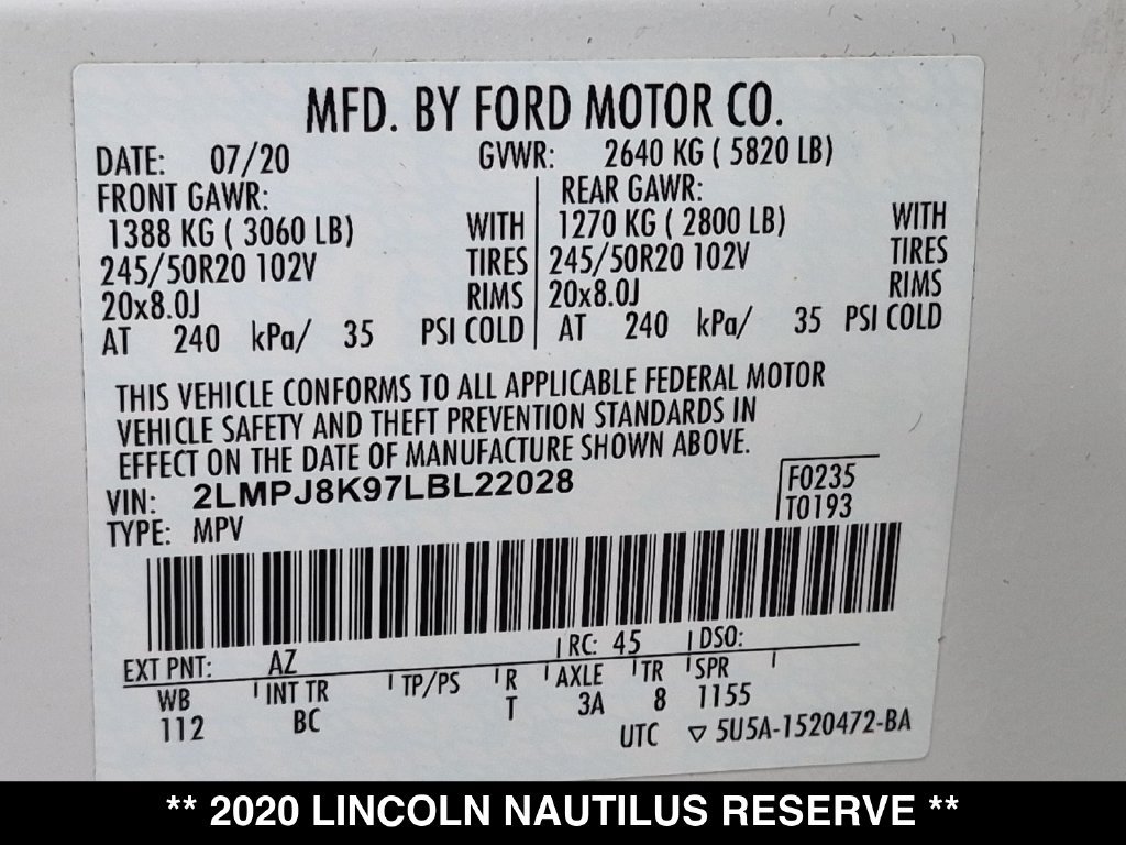 Used 2020 Lincoln Nautilus Reserve AWD/4WD image 29