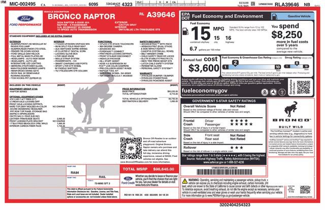 Used 2024 Ford Bronco Raptor w/ Interior Carbon Fiber Pack 6 AWD/4WD image 47