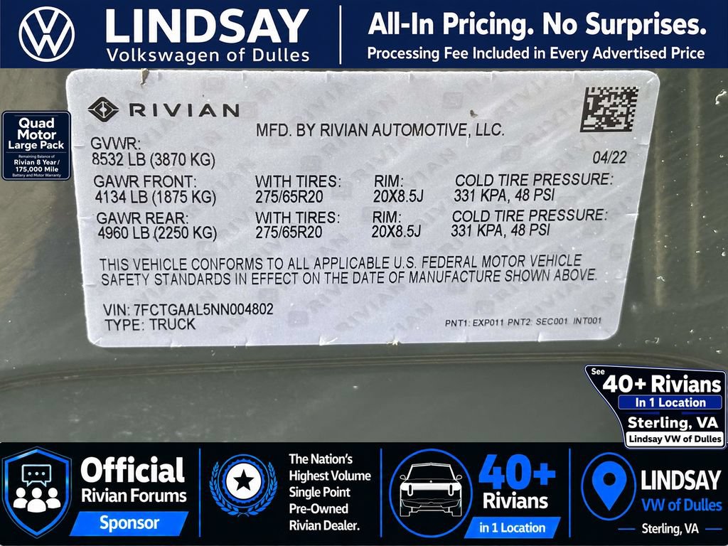 Used 2022 Rivian R1T Launch Edition AWD/4WD image 30