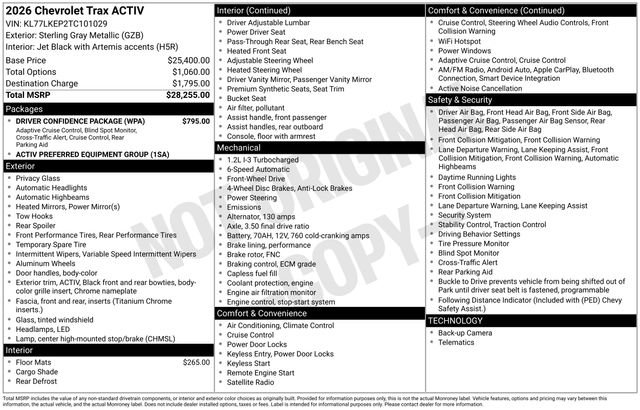 New 2026 Chevrolet Trax ACTIV w/ Driver Confidence Package image 2