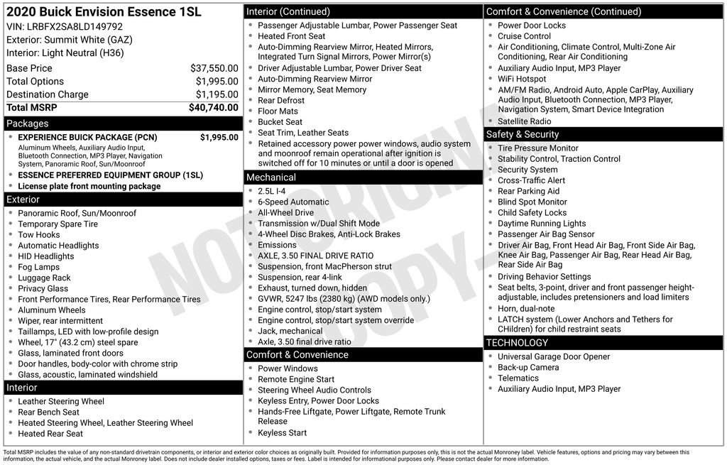 Used 2020 Buick Envision Essence w/ Experience Buick Package image 14