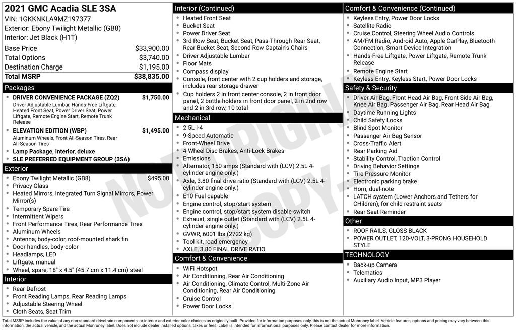 Used 2021 GMC Acadia SLE w/ Driver Convenience Package image 5