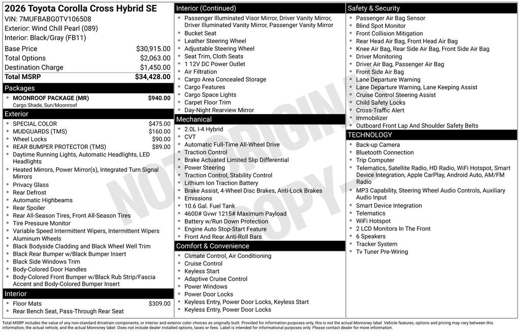 New 2026 Toyota Corolla Cross AWD Hybrid w/ Moonroof Package image 4