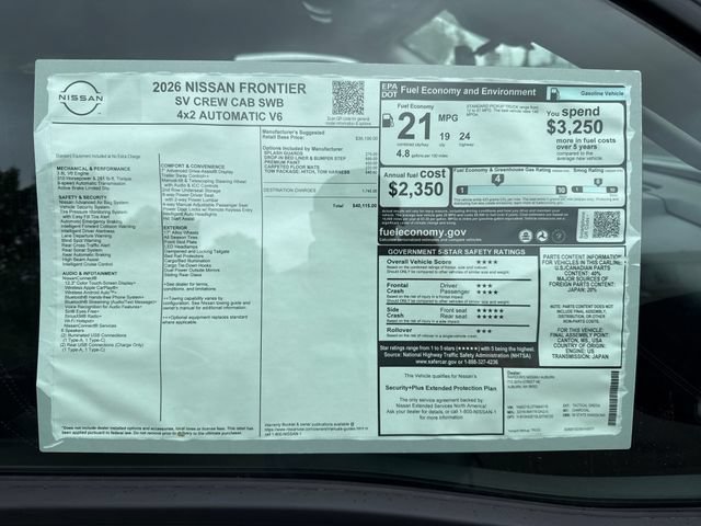 New 2026 Nissan Frontier SV w/ Tow Package RWD image 25
