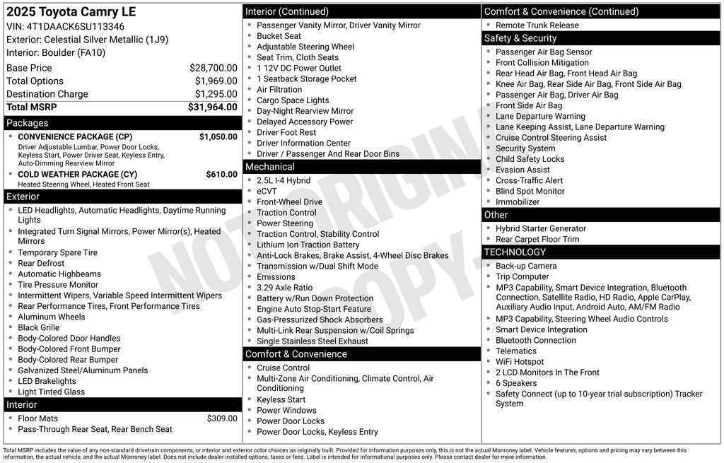Used 2025 Toyota Camry LE w/ Convenience Package FWD image 17