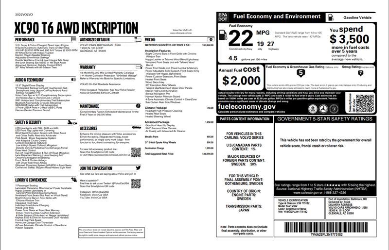 Used 2022 Volvo XC90 T6 Inscription image 3