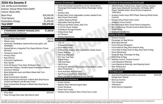 New 2026 Kia Sorento S w/ S Panoramic Sunroof Package FWD image 4