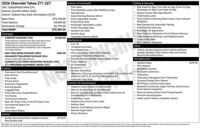 New 2026 Chevrolet Tahoe Z71 w/ Comfort Package AWD/4WD image 4