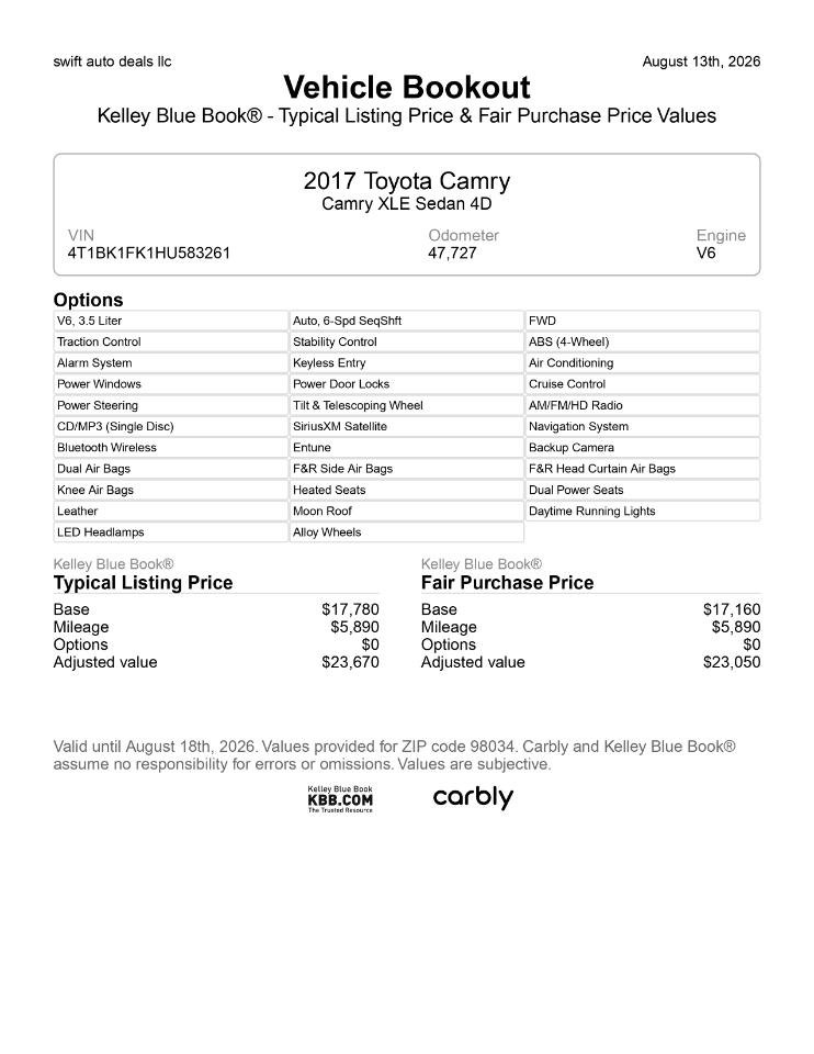 Used 2017 Toyota Camry XLE w/ Advanced Technology Package FWD image 2