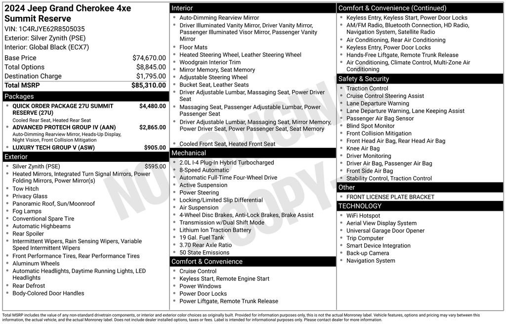 New 2024 Jeep Grand Cherokee Summit AWD/4WD image 6