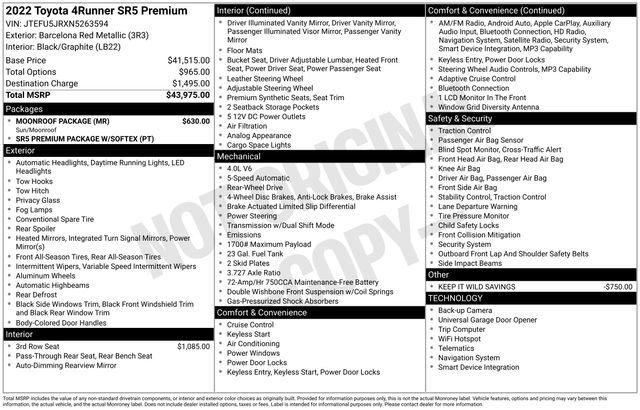 Used 2022 Toyota 4Runner SR5 Premium w/ Moonroof Package RWD image 29
