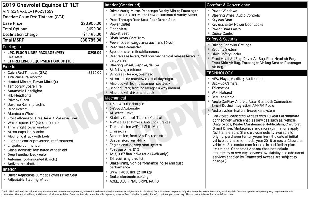 Used 2019 Chevrolet Equinox LT w/ LPO, Floor Liner Package AWD/4WD image 3