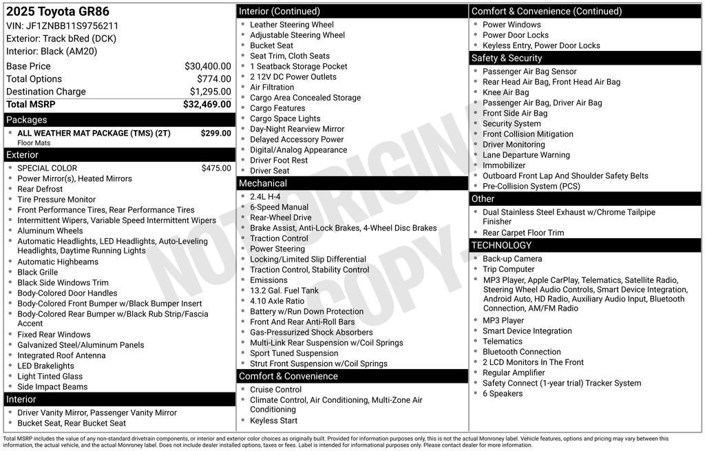 Used 2025 Toyota GR86 w/ ALL Weather Mat Package (TMS) RWD image 29