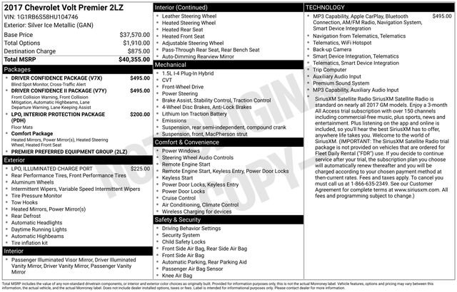 Used 2017 Chevrolet Volt Premier w/ Driver Confidence II Package FWD image 45