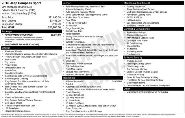 Used 2016 Jeep Compass Sport w/ Power Value Group AWD/4WD image 31
